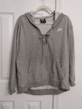 Nike Gray Lace-Up Oversized Hooded Sweatshirt women S